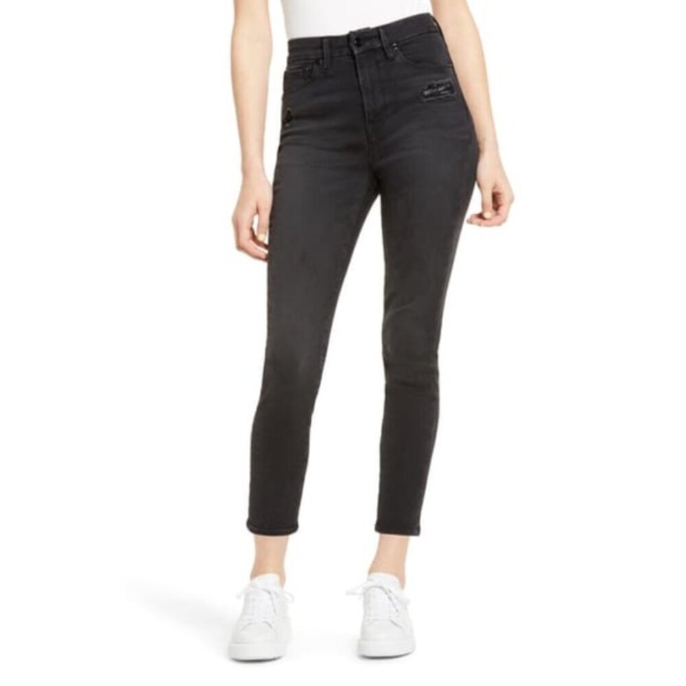 Good American Good Waist Crop‎ Distressed Black jeans